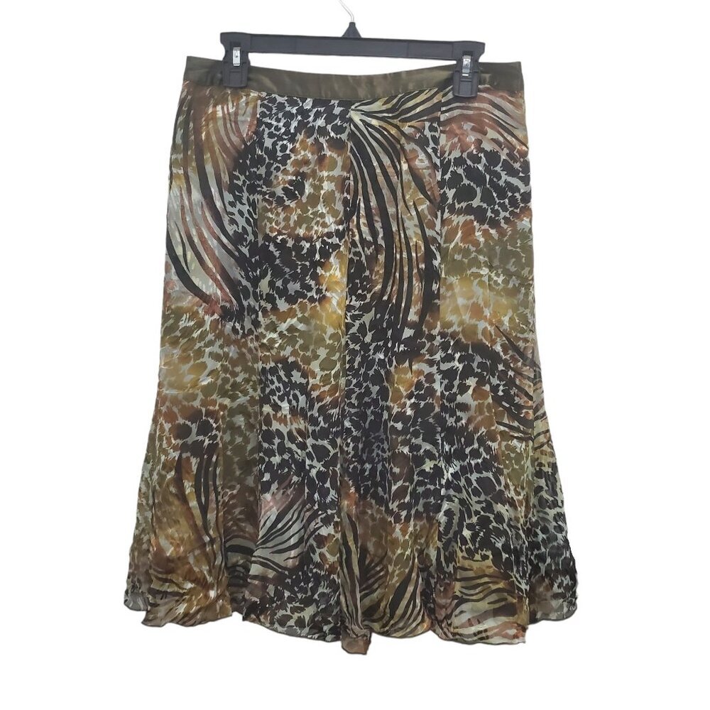 CCDK Women's Olive Multi Animal Print Silk Blend Wearable‎ Art Skirt NWT EU 38